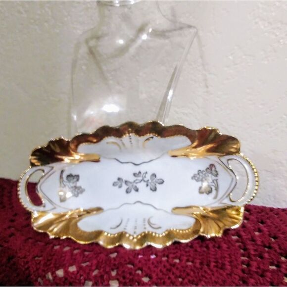 France Dripping with  GOLD LIMOGES Oblong Tid Bit/Trinket Dish White VINTAGE - Picture 12 of 13